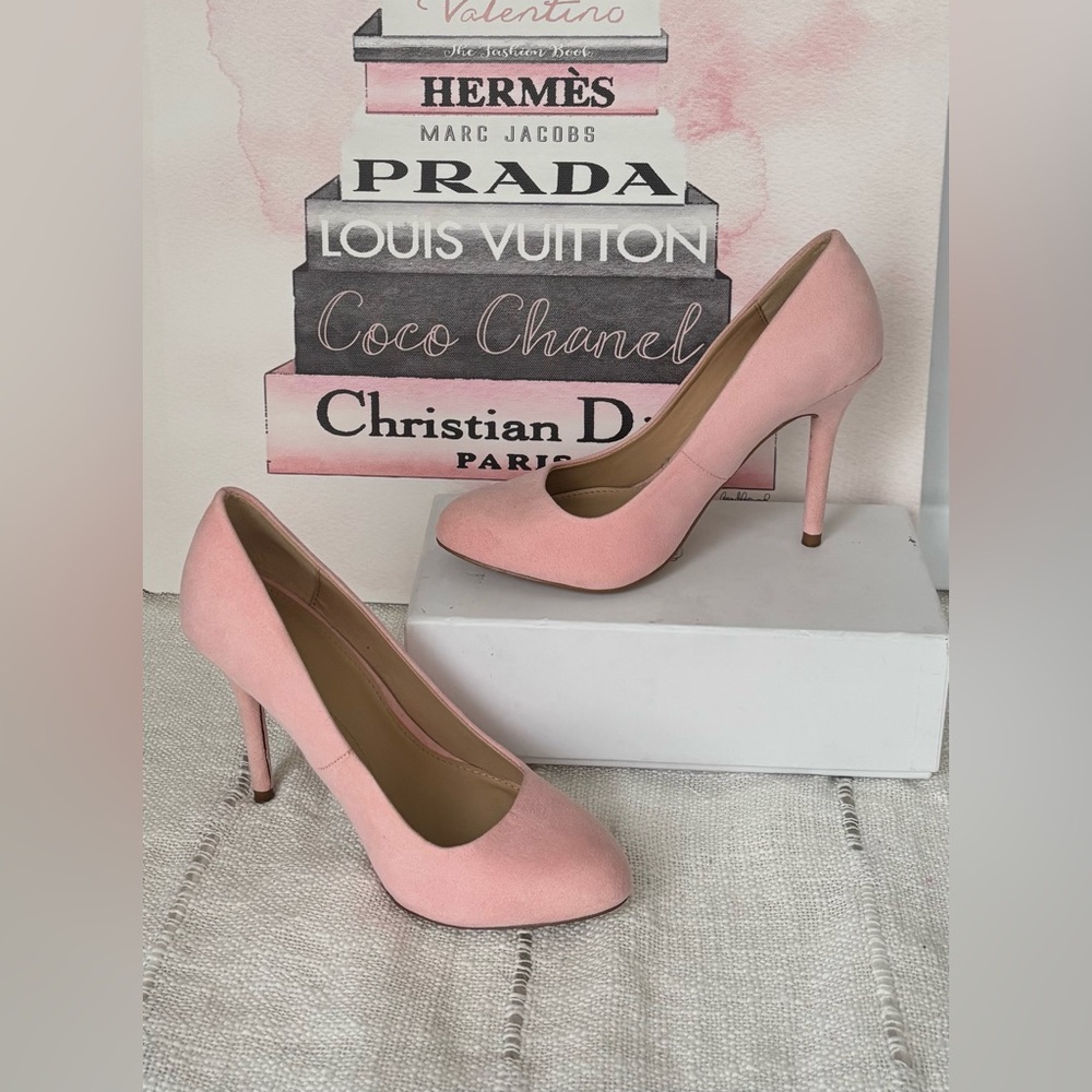 Zara Trafaluc Stiletto 4” Heels Faux Suede Round Pointy Toe Blush Pink Size 6